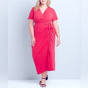 Lane Bryant Magenta Crossover Drawstring Maxi Dress
